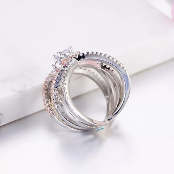 New Designer Silver&Rose Gold Round Diamond Ring - Picture 3 of 4